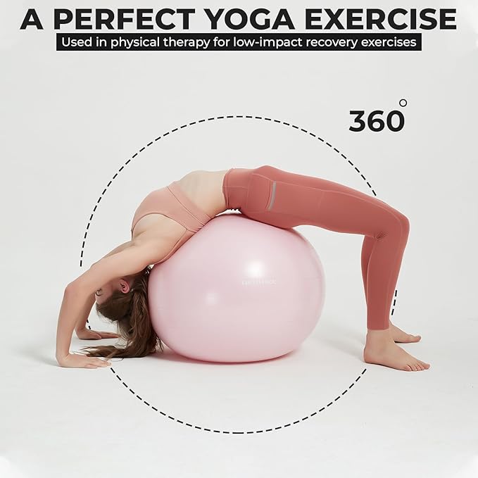 Exercise Ball Chair with Resistance Bands, Yoga Ball Office Chair with Stability Base for Home Gym, Workout Ball for Fitness, Large Size 65 cm