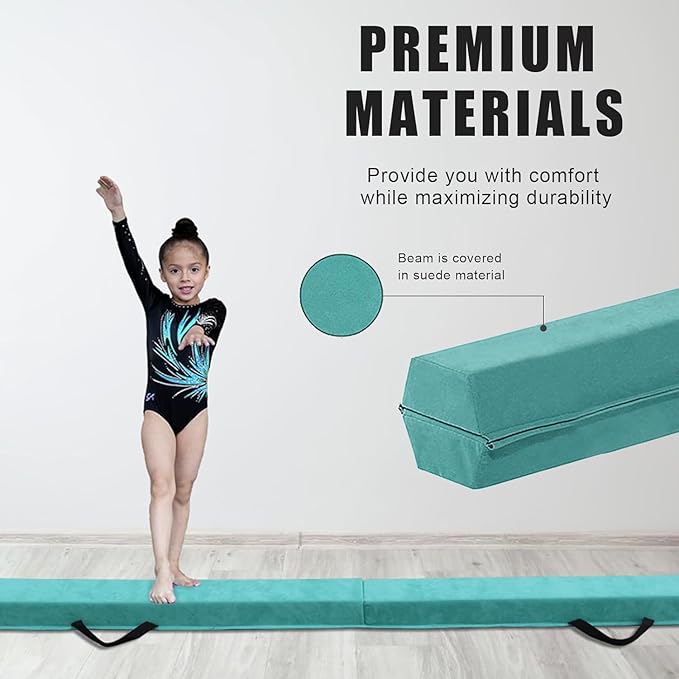 8FT/9FT/9.5FT/10FT Folding Balance Beam, Portable Gymnastics Beam Equipment with Non Slip Rubber Base & Suede Cover for Training/Practice/Professional Home Exercise