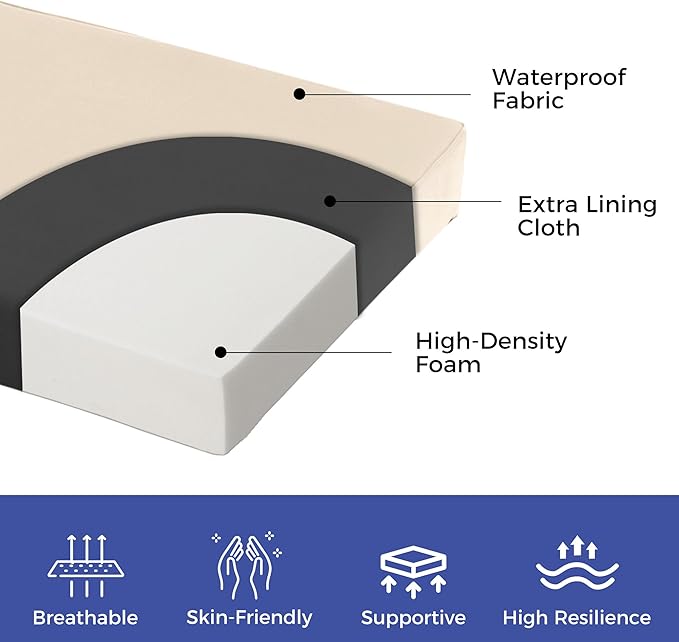 Outdoor Bench Cushions for Outdoor Furniture, 42x18x3 Inch, Waterproof Bench Pillow, Fade Resistant Long Bench Seat Pads for Garden, Indoor, Porch Swing, Beige