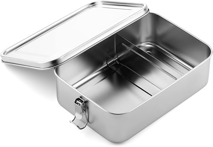 Umigy 1 Pcs Stainless Steel Food Containers Metal Bento Lunch Box Stainless Steel Food Storage Containers, Lockable Clips to Leak Proof, Reusable Dishwasher Snack Boxes for Work, Picnic (1400ml)