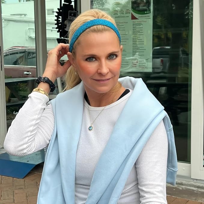 Sweaty Bands Womens Girls Headband - Non-Slip Velvet-Lined Fitness Sparkle Hairband - Viva Diva Turquoise 1-Inch