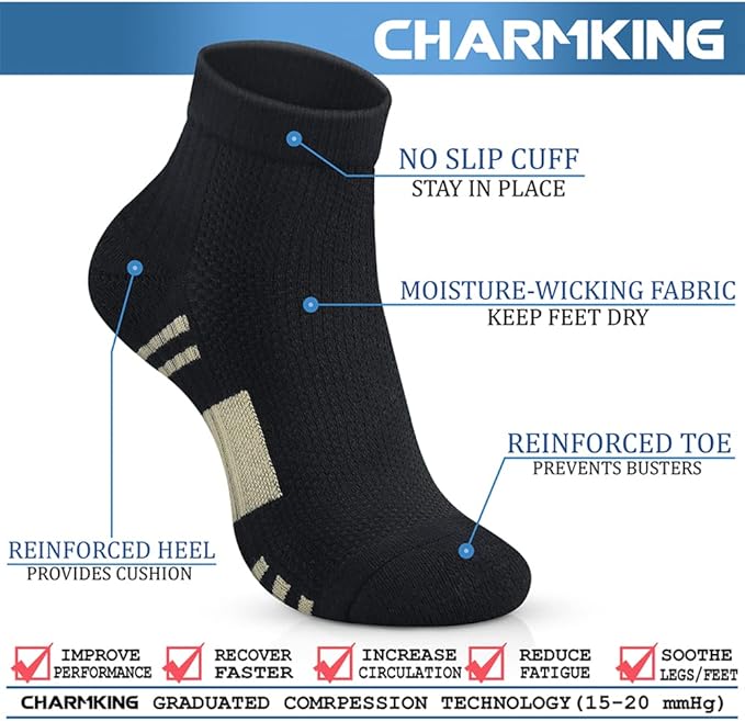 CHARMKING Compression Socks for Women & Men Circulation 15-20 mmHg is Best for Athletic Running Cycling Nurse Daily Wear