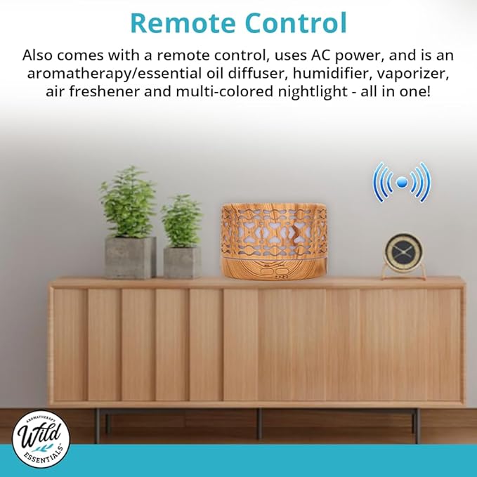 Wild Essentials 700ml Designer Large Room Essential Oil Diffuser, 5 in 1 Ultrasonic Aromatherapy Vaporizer Cool Mist Humidifier, Home, Office, Bedroom, Timer, Auto-Off, 7 Color LED (Wood and White)