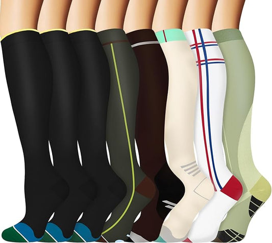 Graduated Copper Compression Socks for Men & Women Circulation 8 Pairs 15-20mmHg - Best for Running Athletic Cycling