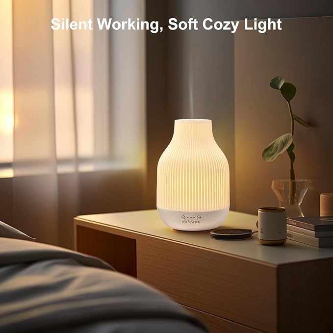 SOICARE Elegant Ceramic Diffuser for Essential Oils with Solid Wood Base,Stone Aromatherapy Essential Oil Diffusers for Home Office Room Decor Gift (180ML)