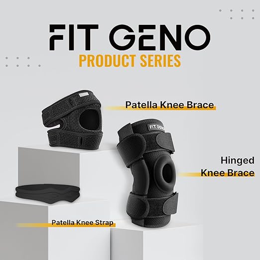 Fit Geno Patella Knee Band: 2 Pack Patellar Tendon Support Strap for Pain Relief - Adjustable Knee Brace for Running Arthritis Basketball Volleyball Osgood Schlatter Men Women (Black)