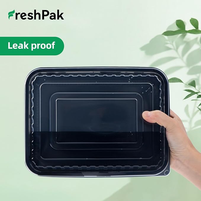 FRESHPAK Meal Prep Containers Reusable 40 Pack 47oz - Shrink Wrap Leakproof | BPA Free Freezer & Microwave Safe Meal Prep | Portion Control Leftovers Food Container with Lid | Catering Takeout Boxes