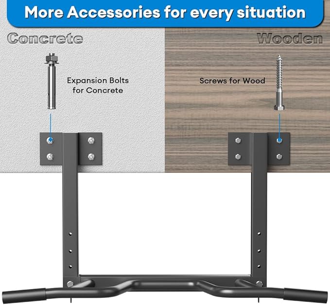 Wall Mount Pull Up Bar, Joist Mount Pull Up Bar, Beam and Rafter Mounted Chin Up Bar for Home Gym With Wood Mount and Wall Mount Screws