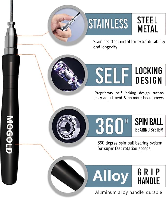 Speed Ropes Jump Rope For Men/Women- Premium Quality Tangle-Free - Self-Locking Screw-Free Design - Speed Ropes for Boxing/Crosffit/Double-Unders - Skipping Rope for Workout & Home Exercises