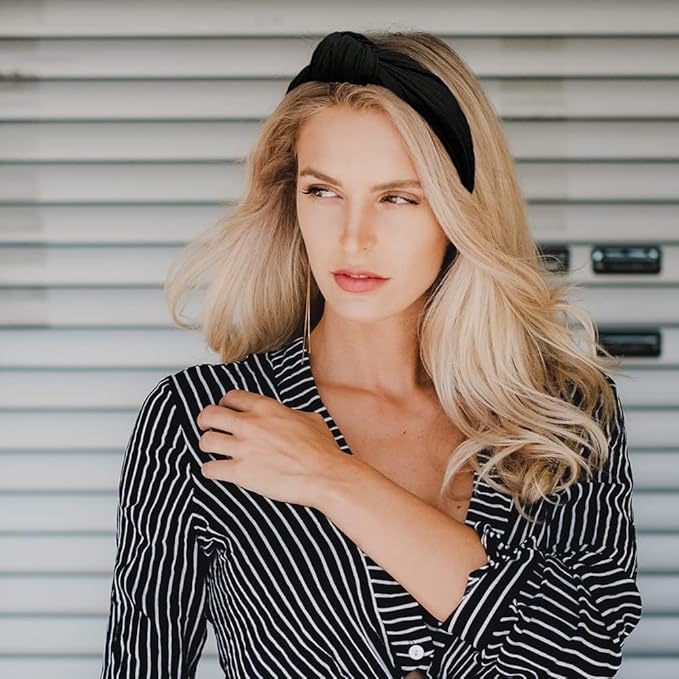 Madison Tyler Headbands for Women | Fashion Boho Headbands Top Knotted With Rhinestones Elastic Workout Hairbands | Outdoor and Party Headbands for Women Non Slip. (Black)