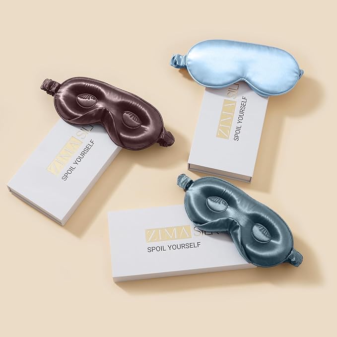 ZIMASILK Adjustable 22 Momme 100% Mulberry Silk Sleep Mask, Upgraded 3D Contoured Cup Eye Mask for Sleeping, Super Soft & Breathable Blindfold, Blackout for Deep Sleeping (Blue Haze)