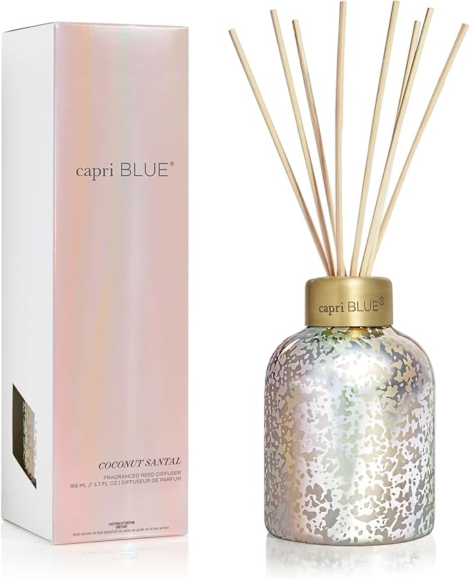 Capri Blue Reed Diffuser - Reed Diffuser Set Includes Scented Oil, Sticks, and Mercury Iridescent Glass Bottle - Home Decor Room Fresheners - Coconut Santal (5.7 fl oz)