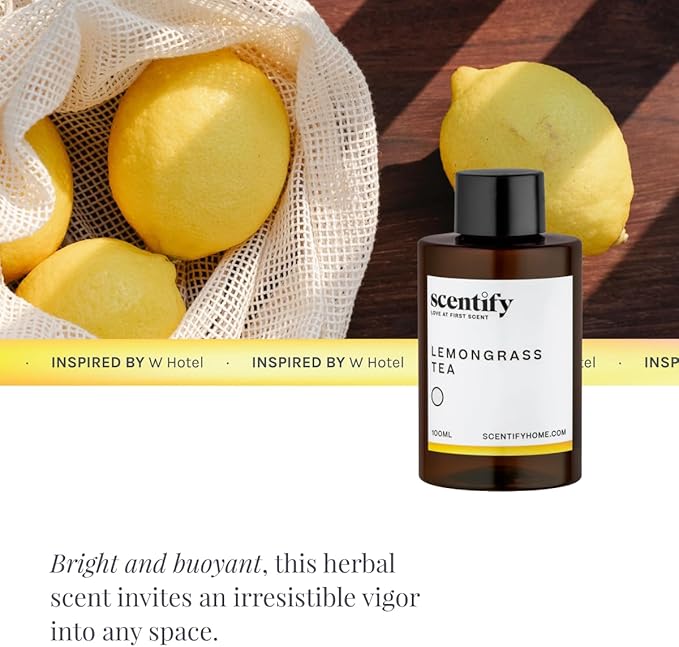 Scentify Lemongrass Aroma Oil Refill Scent for Oil Diffusers - Lemongrass, Clove, Musk Scents - Luxurious Relaxing Aromatherapy Diffuser Fragrance 100ml, 3.38 oz