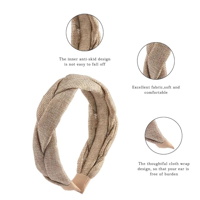 Madison Tyler Thick Headbands for Women | Wide Fabric Grey Braided Cute Handmade Makeup Hair Band for Girls | Thin Hair and Thick Hair | Skincare and Boho Spring Headband for Washing Face