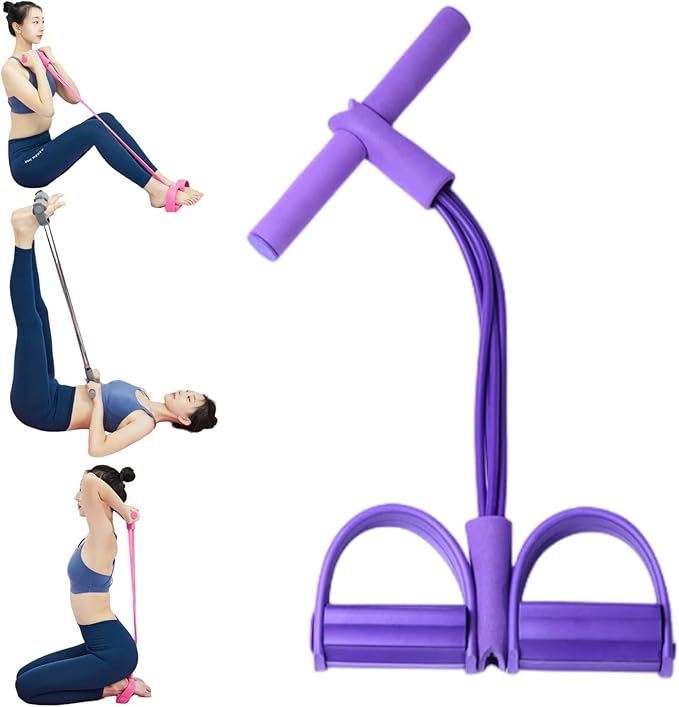 21 Fitness Resistance Bands - 4 Tube Pedal Ankle Puller, Yoga Handle Bands Exerciser Multifunction Trainer Tension Rope for Body, Abdomen, Waist, Arm, Tummy Exercise Stretching Training ( Color : Purp
