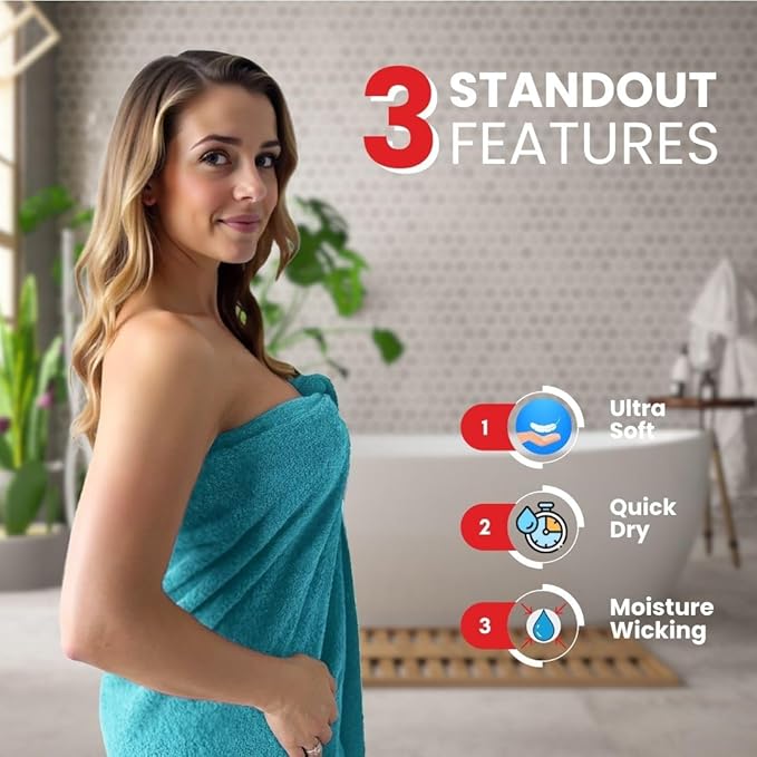 Infinitee Xclusives– Luxury Bath Sheets Towels – 2 Pack 600 GSM (35X70 Inches)– 100% Ring Spun Cotton Large Bath Towels for Bathroom (Serene Teal, Bath Sheet Pack of 2)