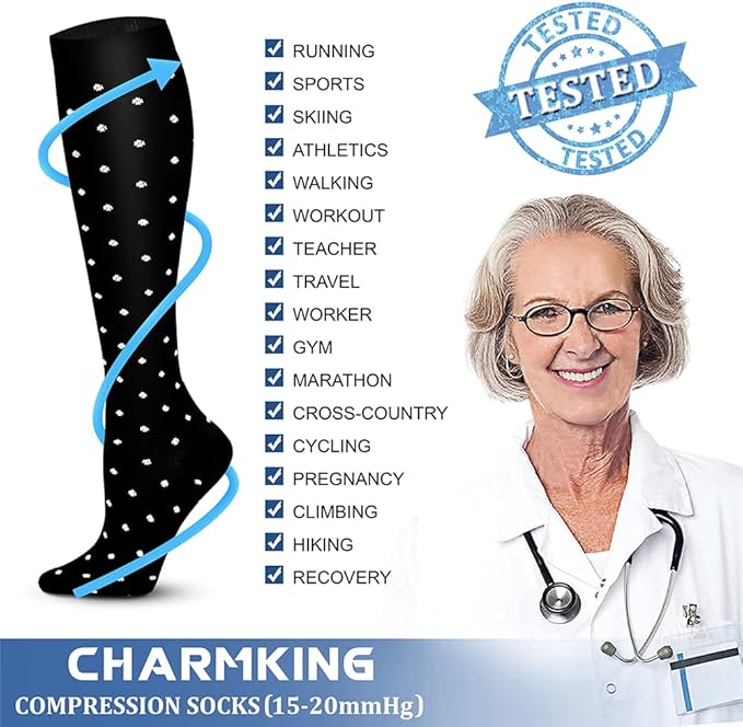 CHARMKING Compression Socks for Women & Men Circulation (8 Pairs) 15-20 mmHg is Best Support for Athletic Running,Hiking