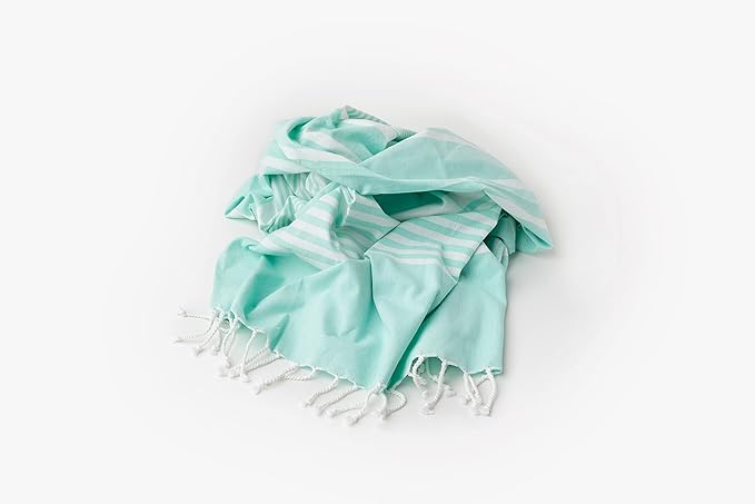 Extra Large Turkish Beach Towels - Sandproof, Lightweight, Thin & Quickdry Beach Towel Wrap - Made from 100% Organic Cotton Fouta Towels - Oversized Turkish Towels for Beach Trip - Aqua (71"x37")