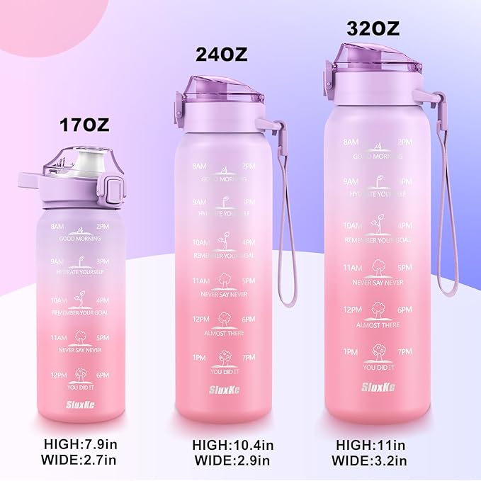 24oz Insulated Water Bottle 18/10 Stainless Steel with 2Lids(Straw Lid& Spout Lids), 700ml Double Wall Vacuum Water Bottle with Handle Keep Cold and Hot for Men, Women & Kids PURPLE PINK