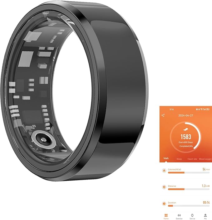 Fitness Tracker Smart Ring,Step Counter,Heart Rate Blood Oxygen Sleep Tracker Health Ring, 6ATM Waterproof Long Battery Life Smart Rings Compatible with iOS & Android （ Black US10）