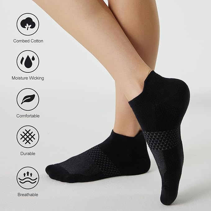 CS CELERSPORT 5 Pairs Women's Ankle Running Socks Cushioned Athletic Sport Socks with Tab