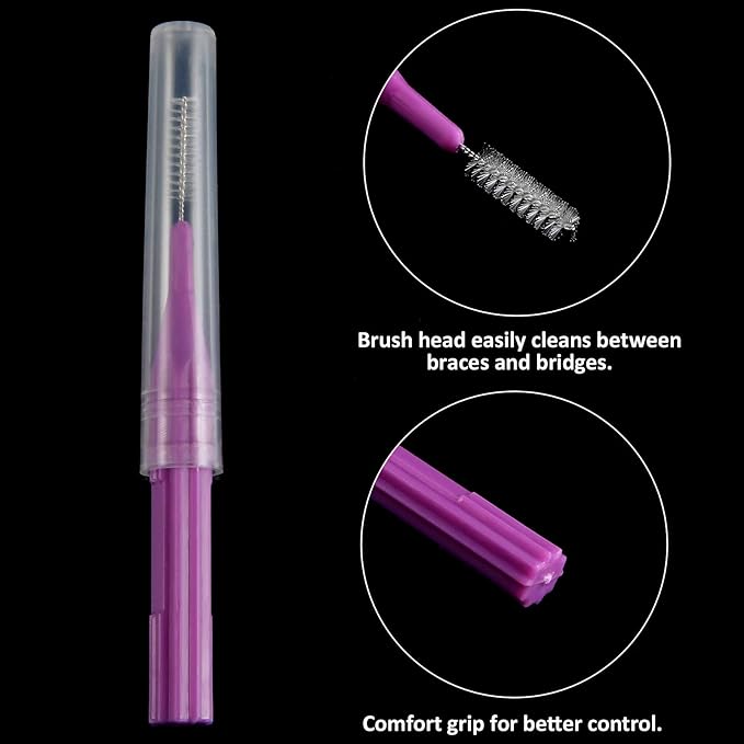 100 Pieces Braces Brush for Cleaner Interdental Brush Toothpick Dental Flossing Head Oral Hygiene Flosser Tooth Cleaning Tool (Light Blue, Yellow, Gray, Purple, Green)