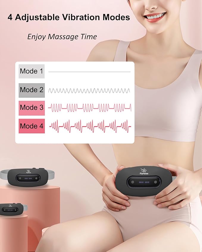 Electric Heating Pad, Portable Cordless Menstrual Heating Pad with 4 Heat Levels and 4 Massage Modes, Fast Large Heating Belly Wrap Belt for Cramps, Back Pain Relief Gifts for Women Girls Her(Black)