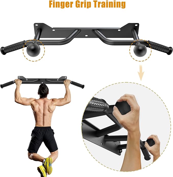 Kipika Pull Up Bar for Doorway Wall Mounted Multi-Grip Strength Bar with Resistance Band Hooks | Heavy-Duty Multifunctional Chin Up Bar for Home Gym Workout | 39-Inch Wide 600 Lbs Capacity