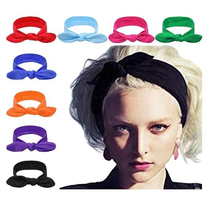 DRESHOW 8 Pack Bow Headbands for Women Girls Elastic Headwraps Knotted Headband Rabbit Ears Turban Non-Slip Sport Cute Hair Accessories
