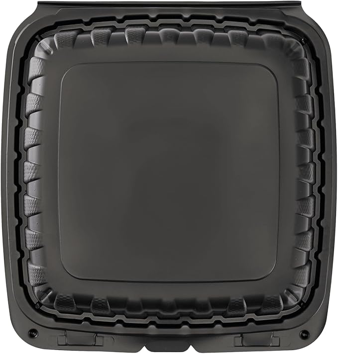 KARAT EARTH Clamshell Take Out Food Containers [9"x9" - 120 ct] To Go Containers | Microwavable, Freezer Safe, Soak-Resistant, Durable, Stackable | Vented for Hot/Cold Foods, Black