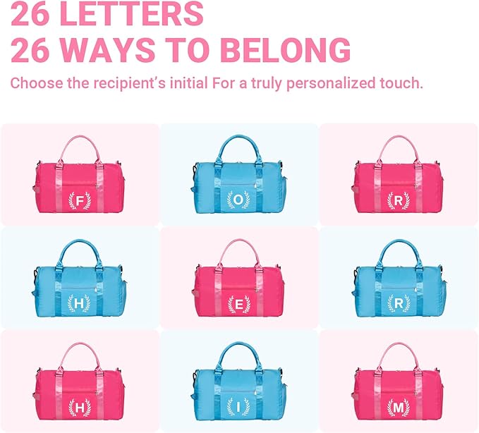 Gym Bag for Women, Personalized Duffle Bag with Shoe Compartment, Sports Bag for Yoga & Dance with Wet Pocket and Mat Strap(HotPink,B)