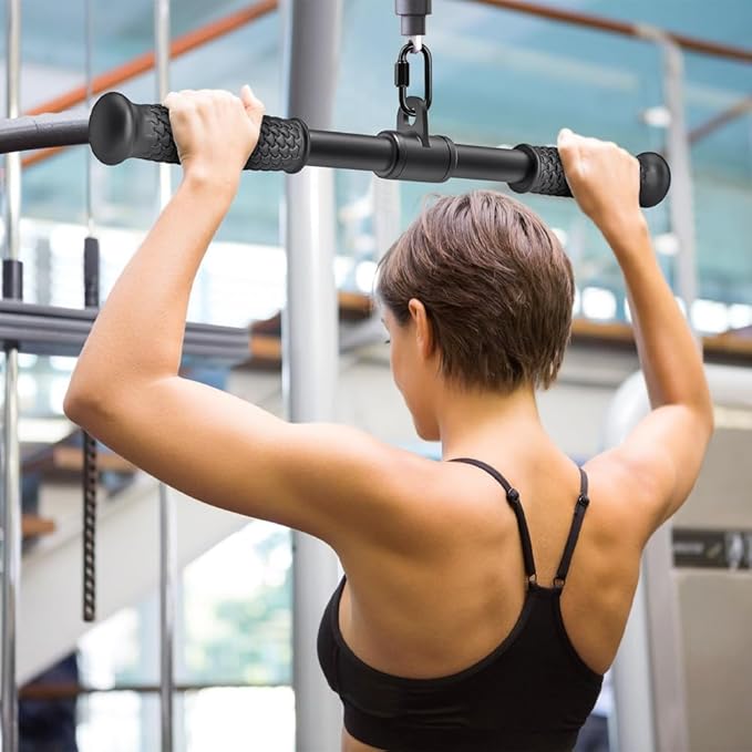 SELEWARE Rotating Straight Bar Cable Machines Attachments for Gym, Pull Down Bar Press Down Bar with Non-Slip Rubber Handle, Universal Attachment for Cable Machines