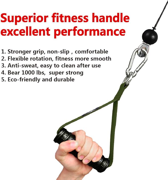 Heavy Duty Gym Exercise Handles Attachment for Cable Machine,Resistance Band,Pulley System Home Fitness Workout Equipment, with Elastic Rubber Grip and 2 Large Carabiners