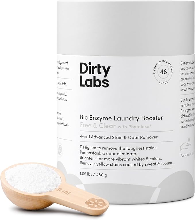 Dirty Labs | Scent Free | Bio Enzyme Laundry Booster | 48 Loads (1 lb) | Hyper Concentrated | High Efficiency & Standard Machine Washer | Nontoxic, Biodegradable | Stain & Odor Removal Enzyme Booster