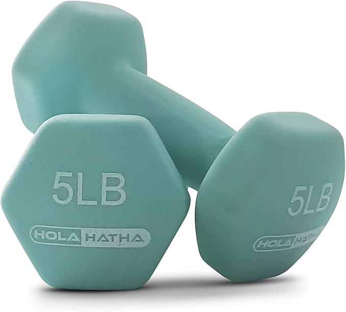 HolaHatha 2, 3, 5, 8, and 10 Pound Neoprene Dumbbell Free Hand Weight Set with Rack, Ideal for Home Exercises to Gain Tone and Definition, Pastel