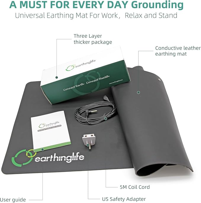 earthinglife grounding mats for feet, Universal grounding pad for Sleep with 15ft Cord Indoor grounding for Desk Connect to Earth for Reduce Fatigue & Stress, Better Sleep and Energy 9.8" L X 26.8" W