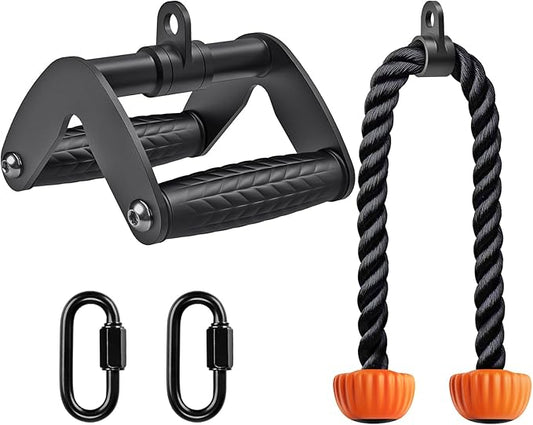 SELEWARE Triceps LAT Pulldown Attachments Home Gym Workout Accessories with Non-Slip Soft Rubber Grip Cable Machine Attachments Triceps Rope Double D Row Handle Pull Down Bar Straight Bar Exercise