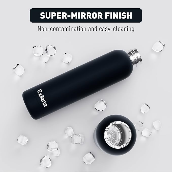 Slim Insulated Water Bottles for Travel 25oz with Clip, Double Wall Vacuum Stainless Steel Water Bottle Keeps Drinks Cold 24 Hrs/Hot 12 Hrs, 100% Leakproof, BPA Free(Black)