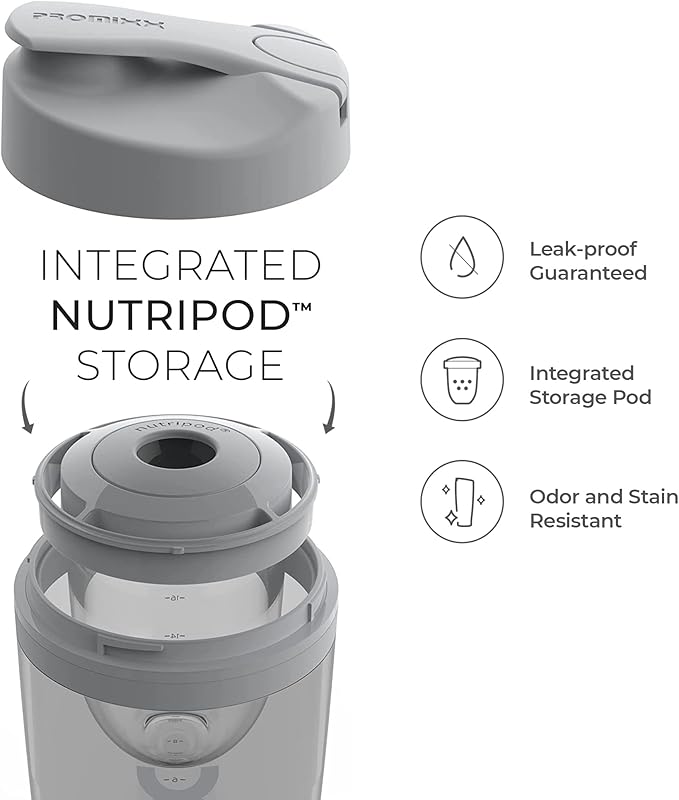 Promixx PRO Shaker Bottle New Edition – Rechargeable, Powerful for Smooth Protein Shakes – includes Supplement Storage, BPA Free, 20oz Cup, Graphite Gray