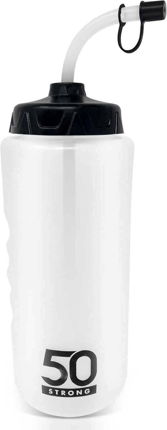 1 Liter Water Bottle with Straw | Hockey Water Bottle with Long Straw | Easy Squeeze Bottles + Built In Finger Grip | BPA-Free Sports Water Bottle for Football, Lacrosse & Boxing | Made in USA