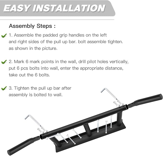 ATENTO Pull Up Bar, Chin Up Bars Ceiling Mount, Workout for Home Gym, Beam, Crossfit - Heavy-Duty, Foam Grip, Easy installation
