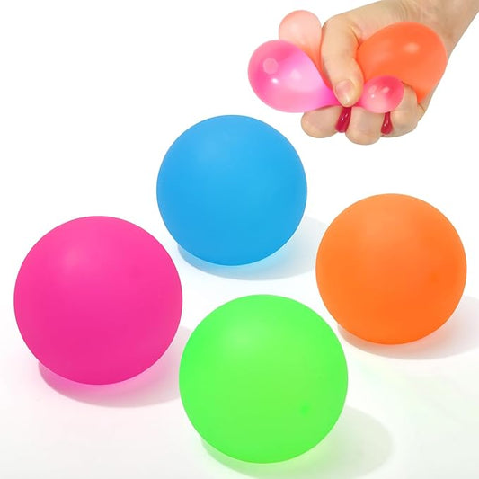 Stress Balls Memory Gel Sugar Filled, 4 Pack 2.5'' Large Squishy Fidget Toy for Kids Adults, High Density Goo Squeeze Balls for Anxiety and Stress Relief, Quiet Sensory Calming Toys for ADHD