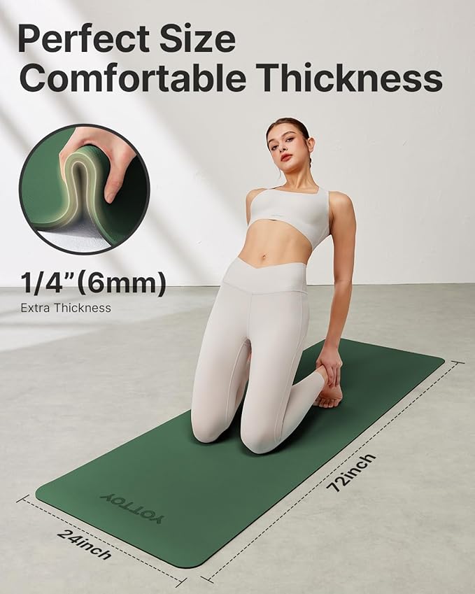 Yoga Mat,Non-Slip TPE Exercise Mat(1/4 Inch) for Pilates, Fitness & Barefoot Workouts, Home Gym Studio with Strap & Bag