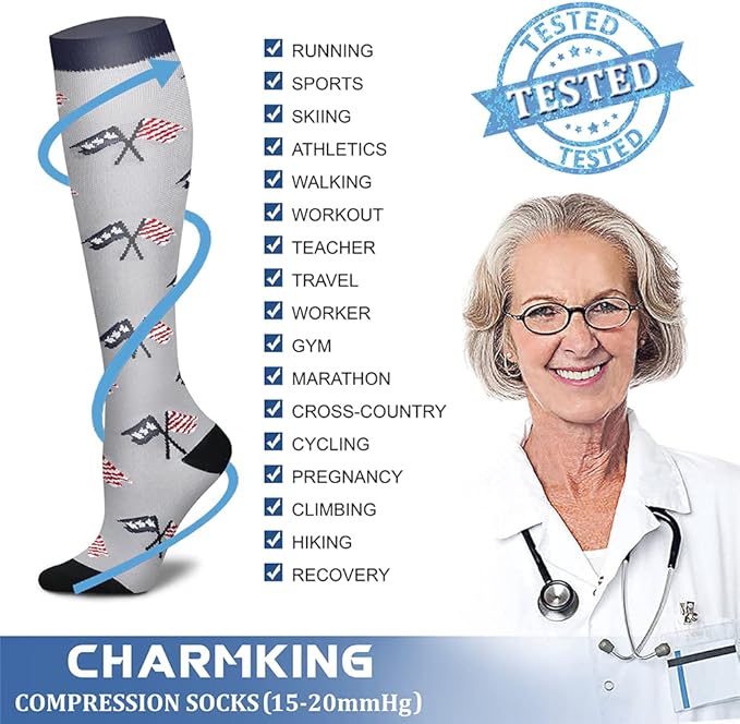CHARMKING Compression Socks for Women & Men Circulation (8 Pairs) 15-20 mmHg is Best Support for Athletic Running,Hiking