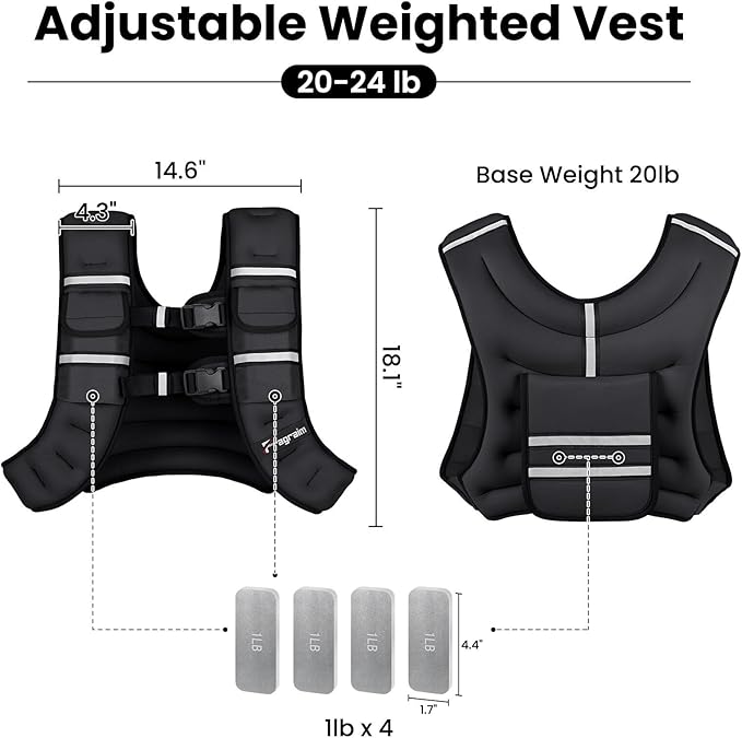Fragraim Adjustable Weighted Vest for Women Men, 8-12lb/14-18lb/20-24lb/26-30lb Weight Vest with 4 Removable Iron Weights, Phone Holder and Back Pocket, Vest for Walking,Strength Training, Running
