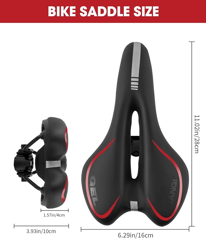 Comfortable Bike Seat for Men & Women, Waterproof Bicycle Seat, Breathable Mountain Bike Saddle, Gel Bicycle Saddle for MTB, BMX, Road Bike, City Bikes, Exercise Bikes