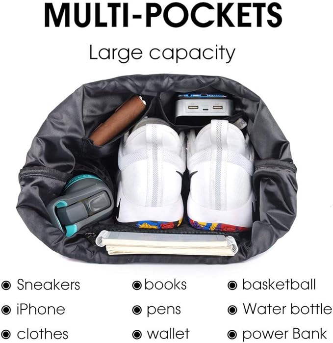 Drawstring Backpack with Mesh Pockets String Gym Bag Sackpack Sandproof Water Resistant Beach Backpack for Men Women