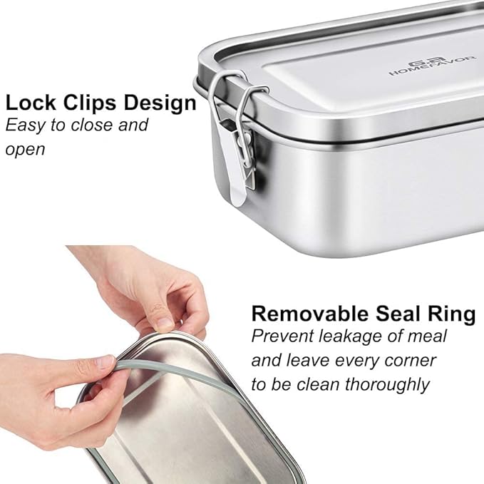 G.a HOMEFAVOR Stainless Steel Bento Lunch Box, Metal Lunch Container with 3-Compartment, 1200 ml, Ideal for Work & Travel, Meal Prep, Leak Proof, Dishwasher Safe