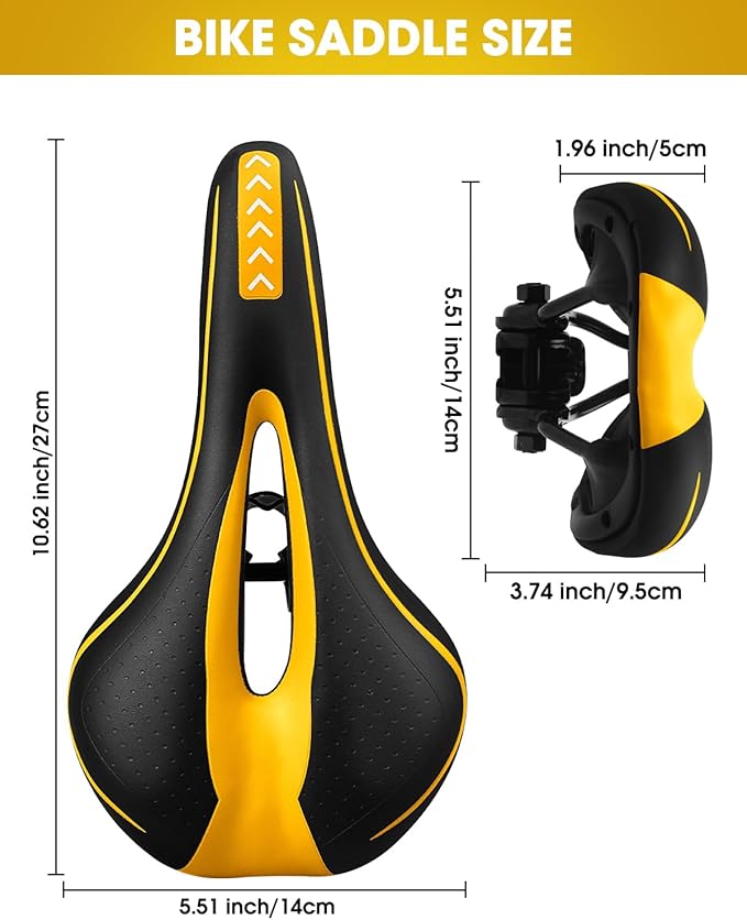 Gel Bike Seat for Men & Women, Mountain Bike Saddle, Comfortable Bicycle Seats, Soft Cushion Padded, Waterproof Saddles for Road, City, Exercise Bikes