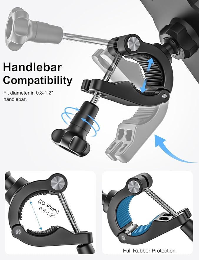 Bike Tablet Mount Holder [Ultra Stable] Motorcycle Tablet Mount for Bicycle Handlebar, Electric Scooter, Mountain, Dirt Bike Clamp- 360° Rotate Suitable for 4.7-13" iPad Pro, Air, Mini, IPhone, Galaxy